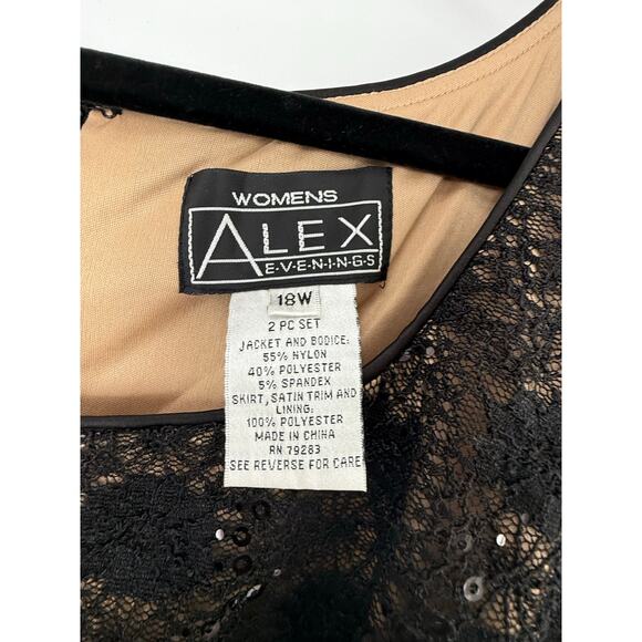 Alex Evenings Gown Women 18W Black Lace Sequin Sleeveless Black Tie Formal Event - Picture 7 of 9